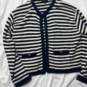 J. Crew Navy and White Striped Knit Cardigan